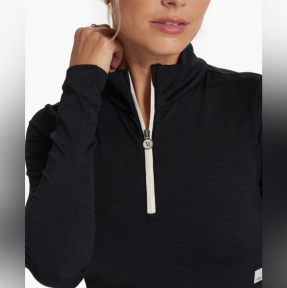 Vuori Rib Half Zip Crop Pullover In Black S NWT - Picture 2 of 7